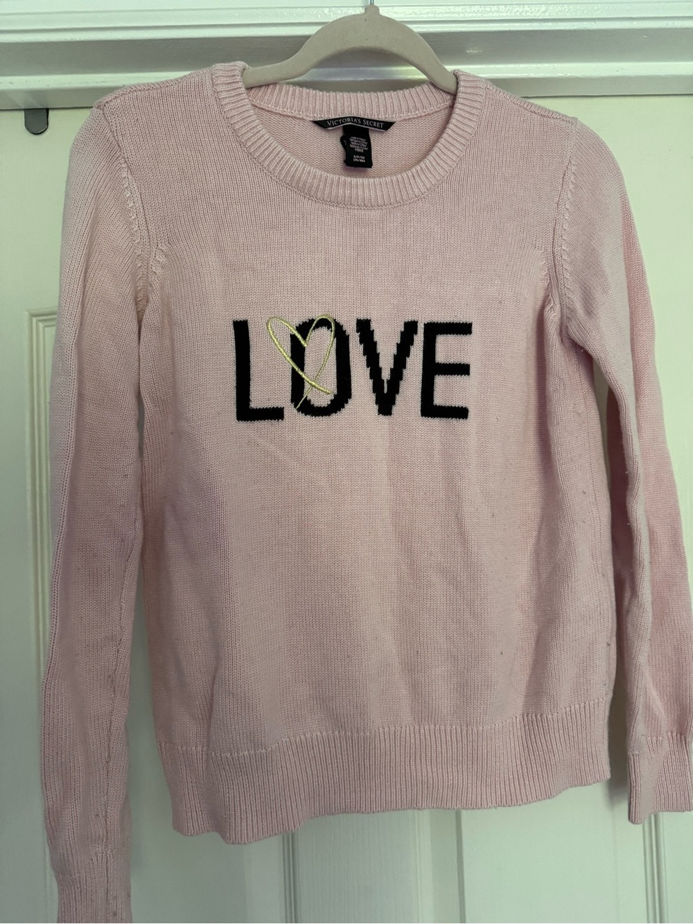 Victoria's Secret Pink Crewneck Sweater with Black LOVE and Gold Heart Detail